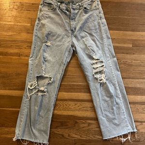 Distressed mom jeans